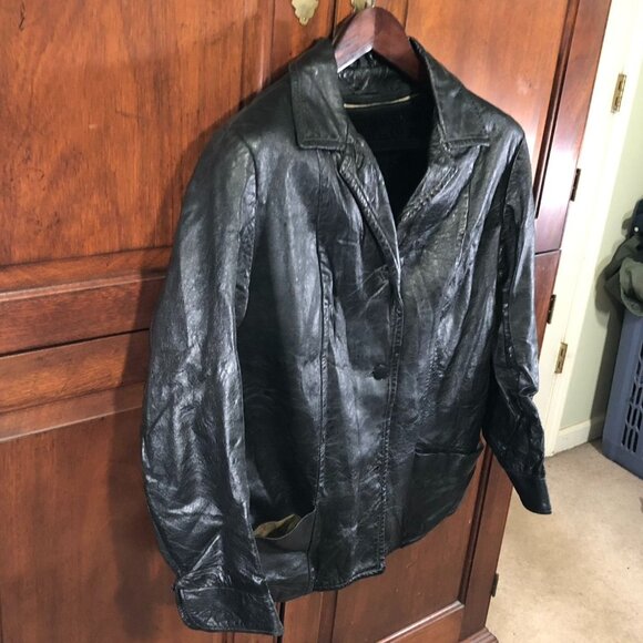 Women's Leather Jacket Black Blazer 8-10 Collared Button Front Classic - Picture 12 of 16